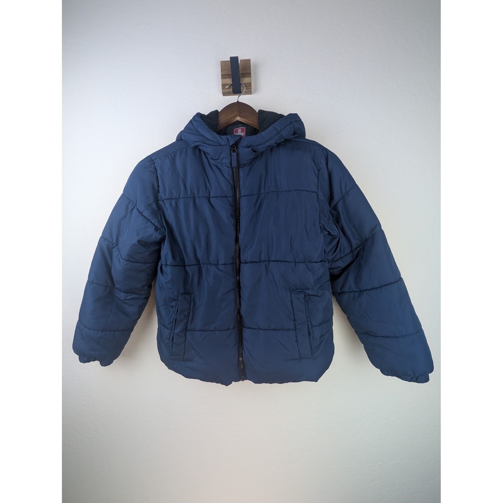 Swiss Tech Boys Puffer Jacket Navy Blue Hooded Winter Coat Size 10-12 Youth